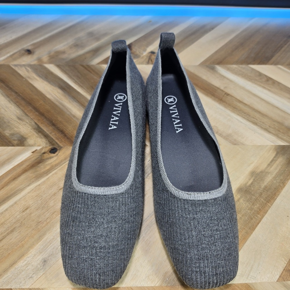 Vivaia Margot Women 41 / US 10.5 Grey Flats Square Toe Ribbed Knit Sustainable - Picture 3 of 13